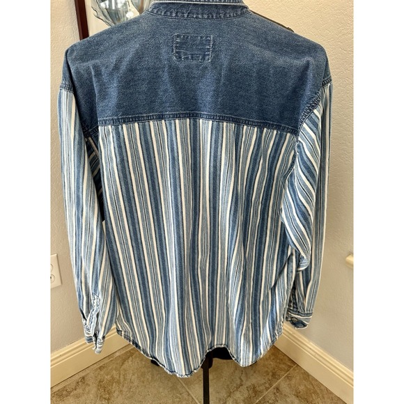 Levi's Striped Boys XL 20 Blue Denim Western Button Up Long Sleeve Pockets - Picture 10 of 11